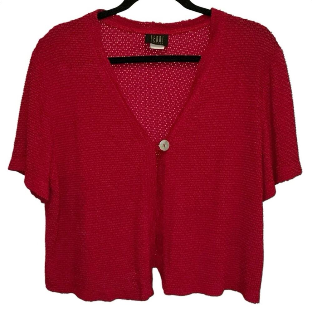 Vintage‎ Teddi Dresses Cardigan Made in USA Red Textured Knit 14 Cropped Sweater